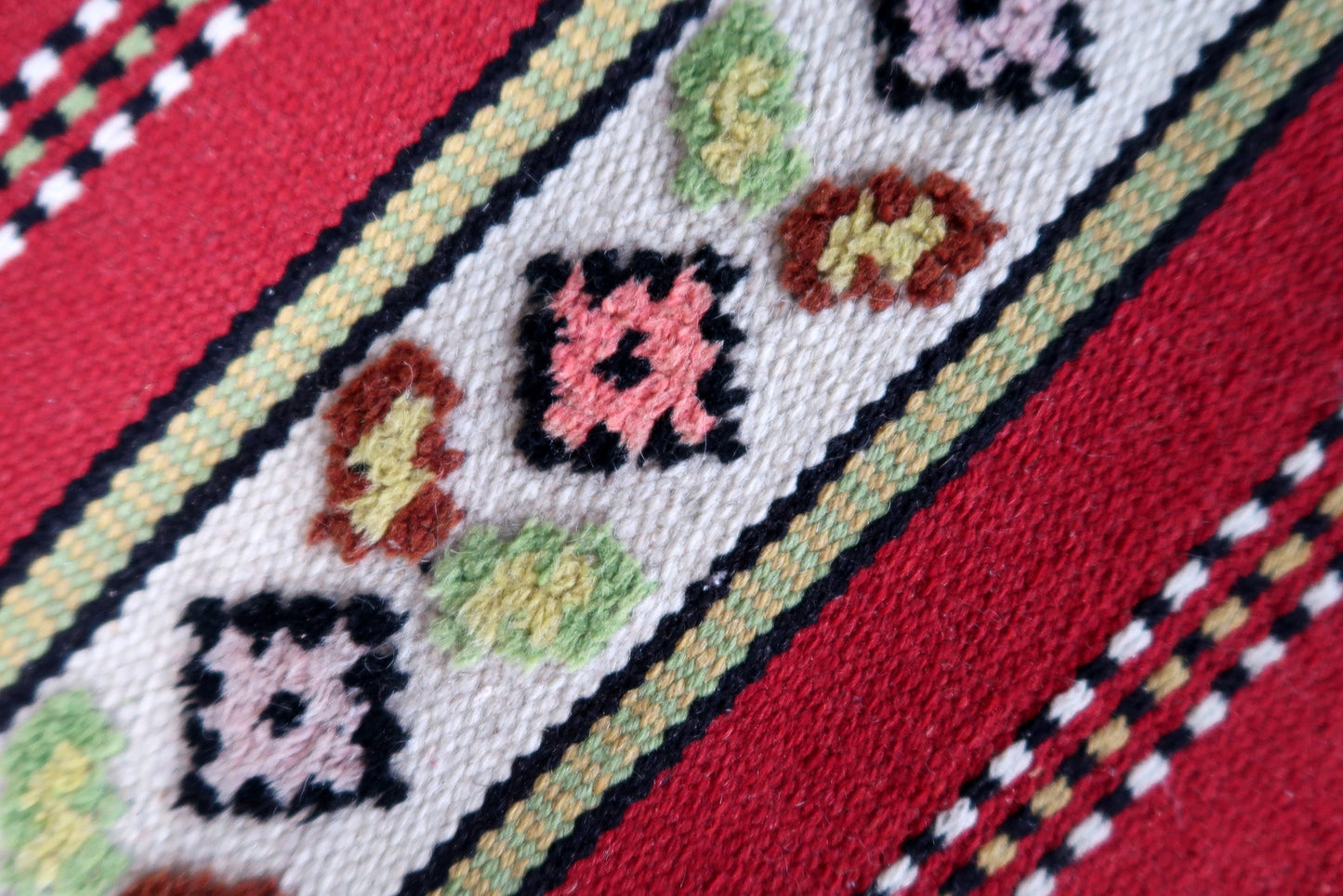 Handmade vintage Persian Ardabil narrow runner in red and white stripes. The rug is from the end of 20th century in original good condition.
