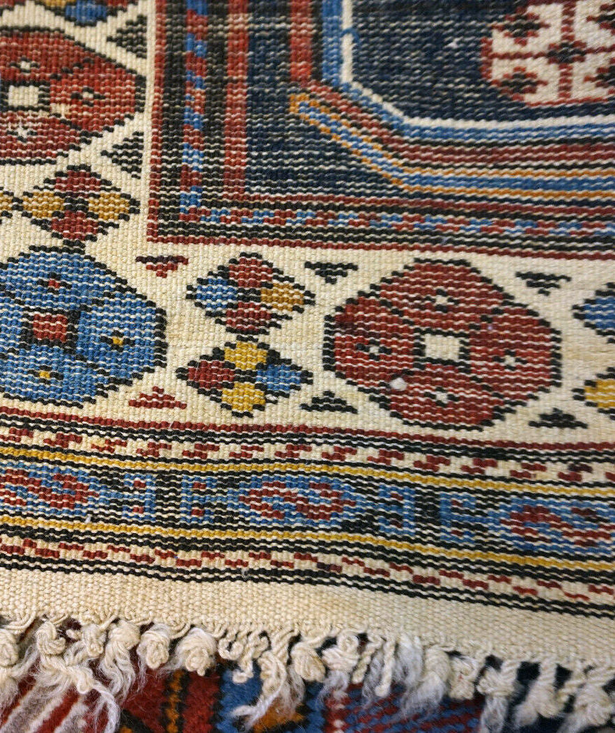 Tapis Shirvan caucasien vintage fait main 132cm x 209cm (4'3" x 6'8") années 1950 - 1D07