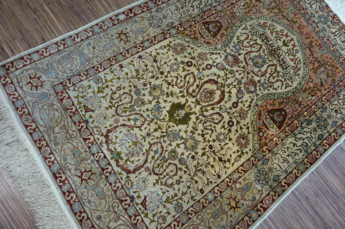 Handmade vintage Turkish Hereke silk prayer rug 1950s