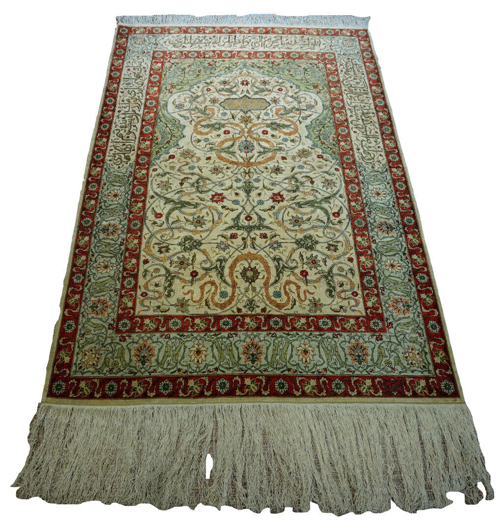 Handmade vintage Turkish Hereke silk prayer rug 1950s