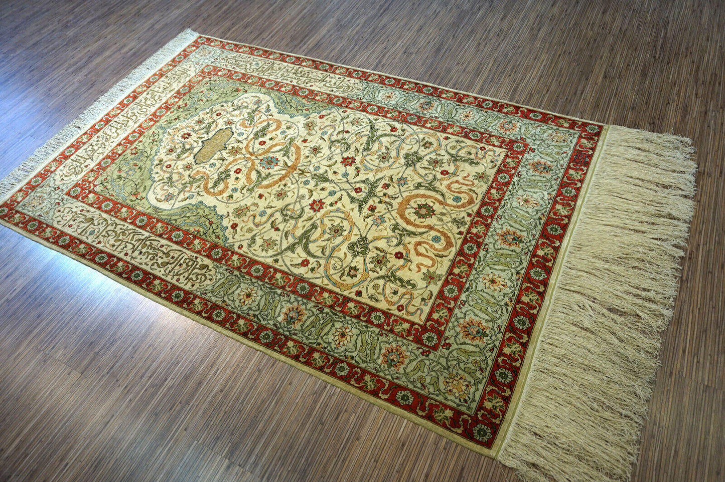 Handmade vintage Turkish Hereke silk prayer rug 1950s