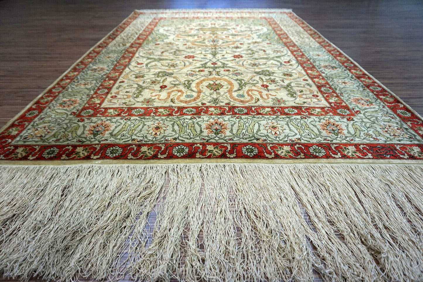 Handmade vintage Turkish Hereke silk prayer rug 1950s