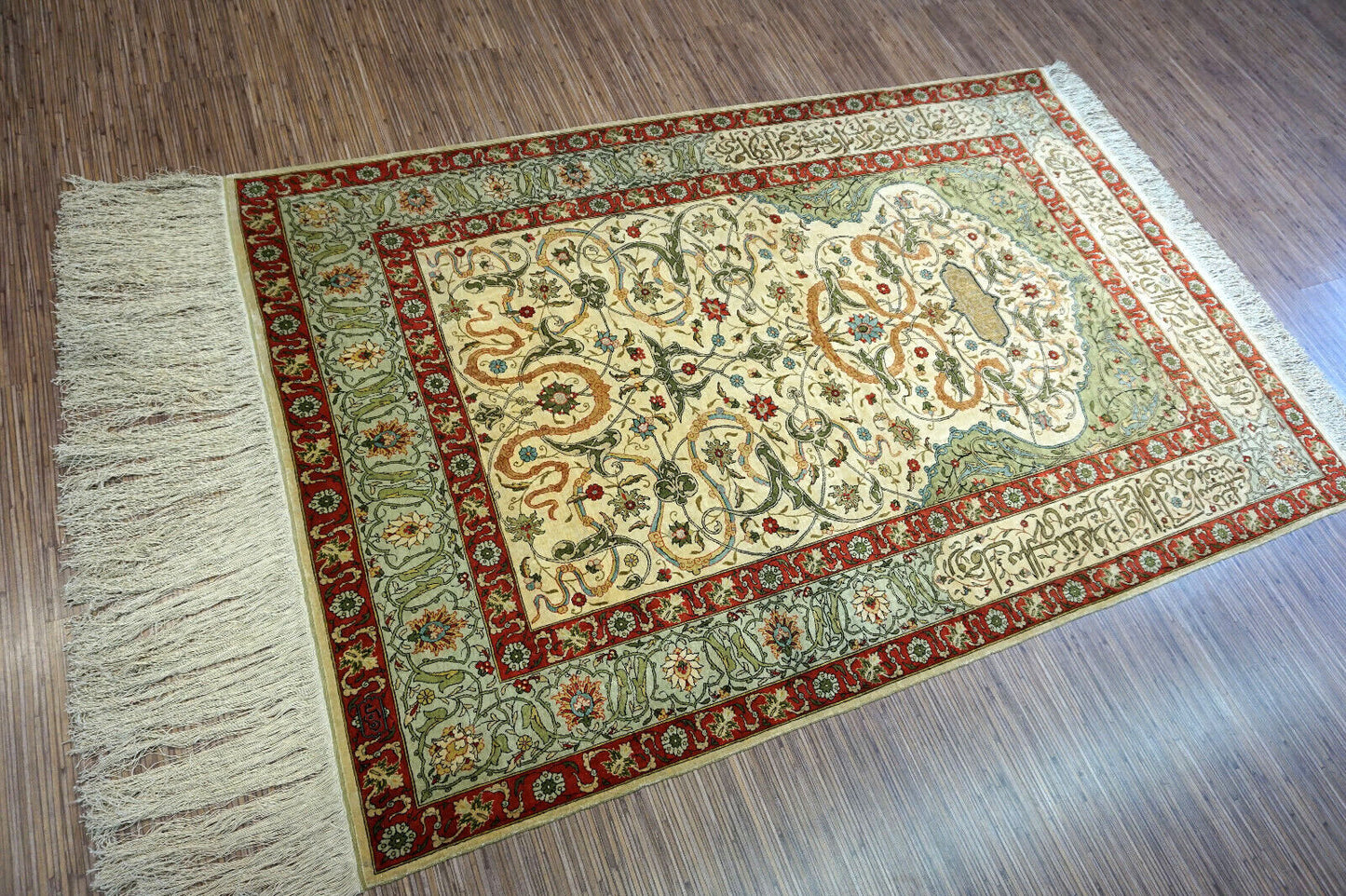 Handmade vintage Turkish Hereke silk prayer rug 1950s