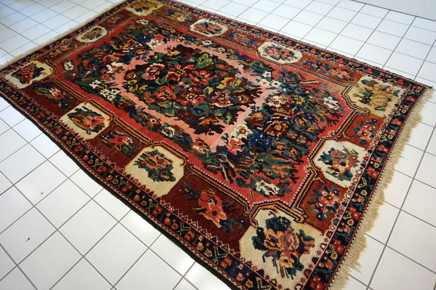 Floral Garden Design in Red, Beige, Green, Rose, Burgundy, and Blue