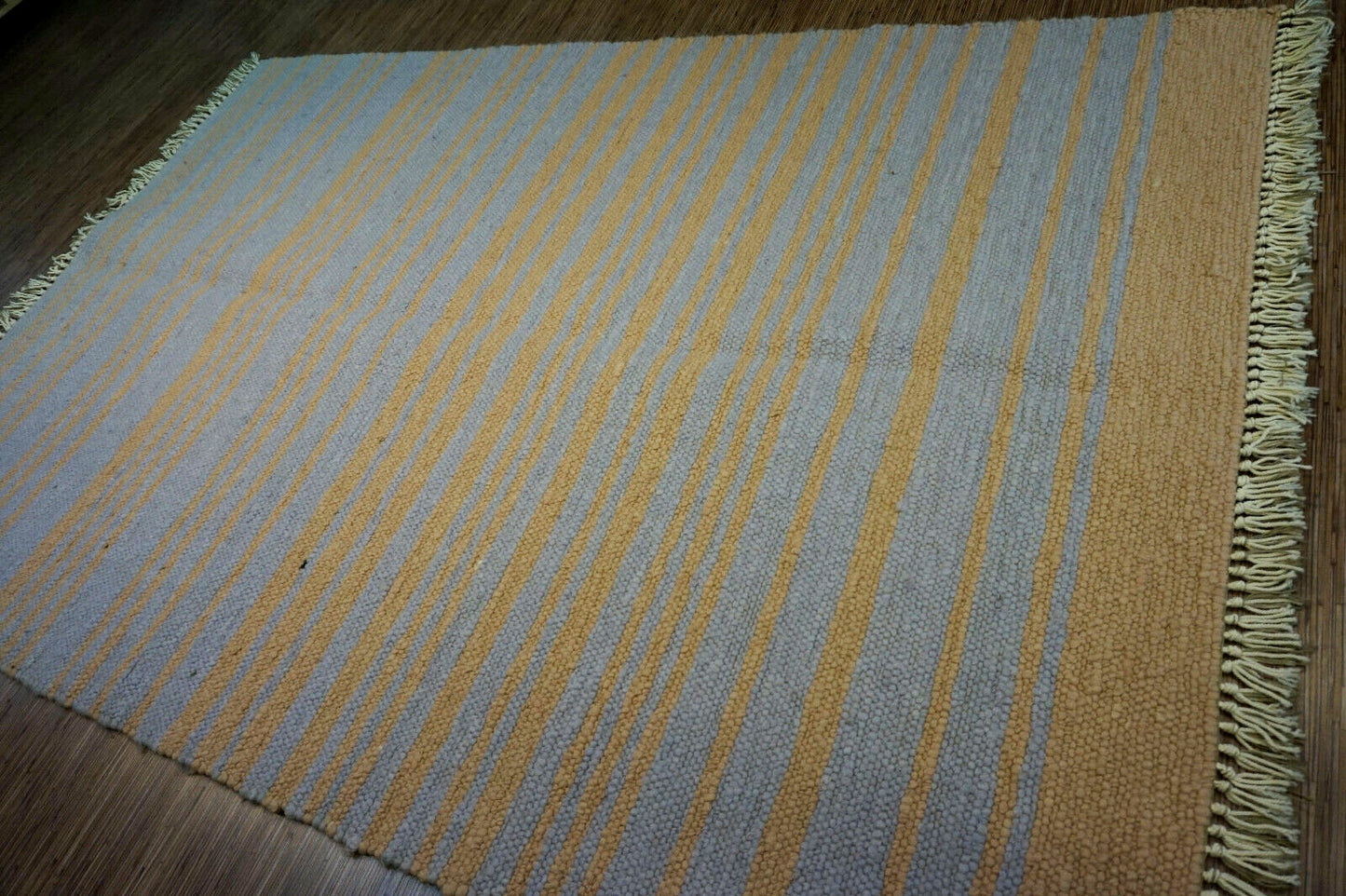 Yellow and grey striped kilim