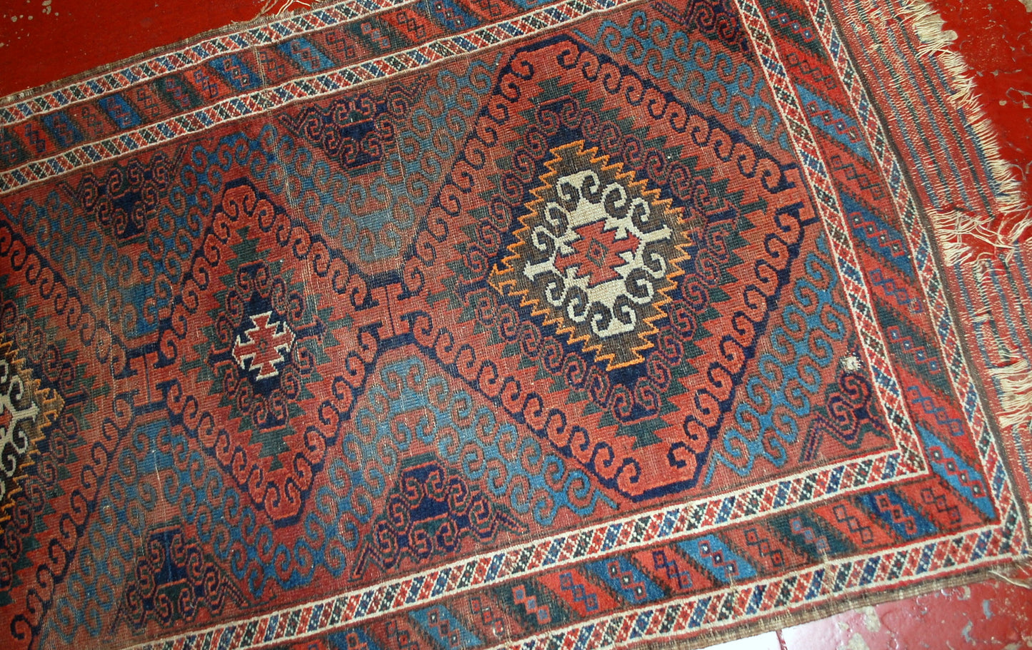 Hand made antique collectible Afghan Baluch rug 1900s