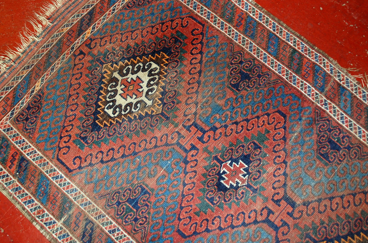 Hand made antique collectible Afghan Baluch rug 1900s