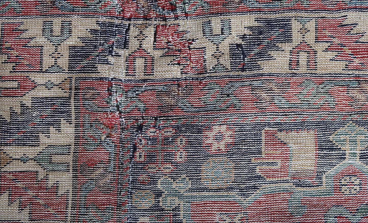 Handmade antique Persian Karajeh rug in bright colors. This collectible rug is from the middle of 19th century in original condition, it has some old restorations.