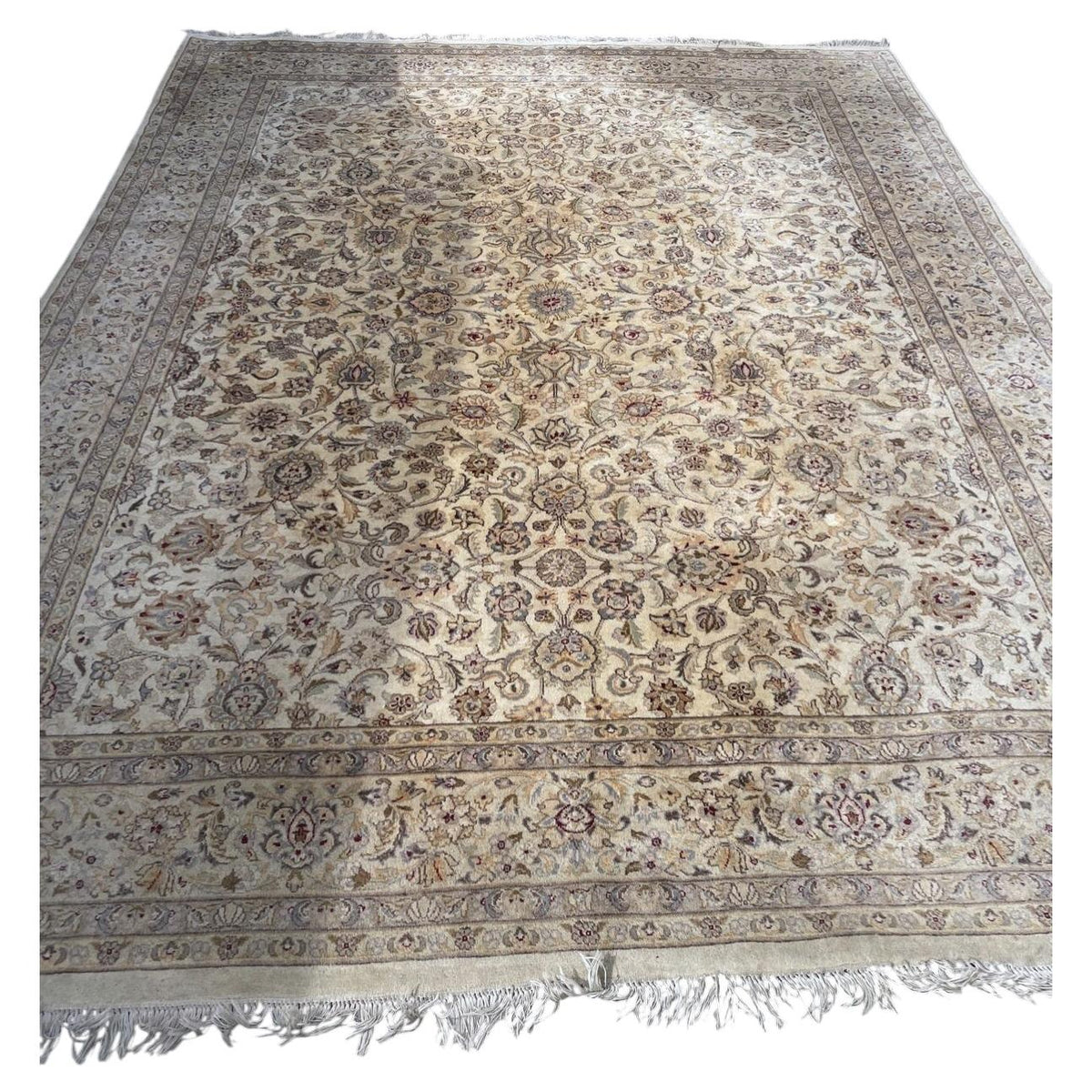 Indian wool rug 1B1016 with ivory all-over floral field and coordinating borders