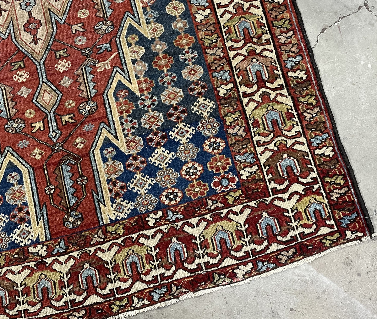 Upper field with serrated ivory outlines and patterned borders