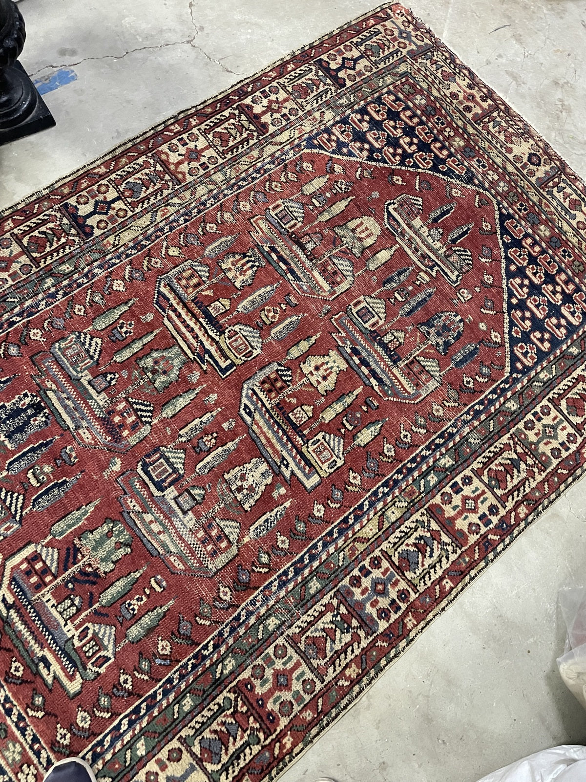 Full-length view of the hand-knotted architectural wool rug