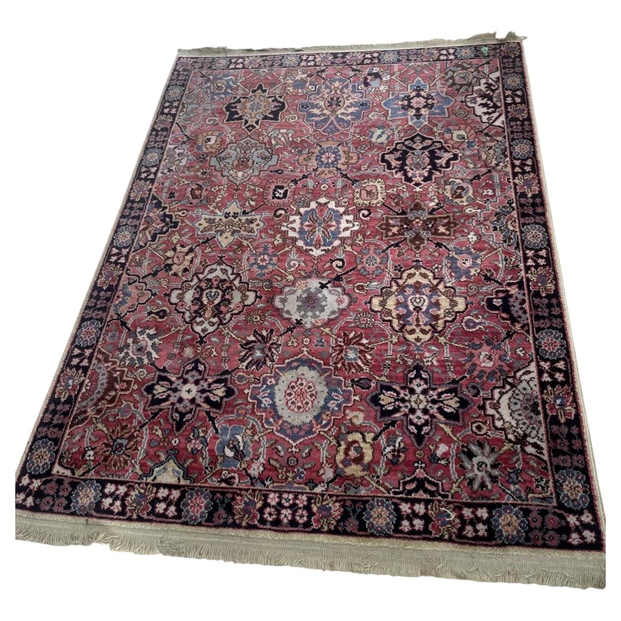 Vintage mid-century Karastan rug 1960s 4x5.7 ft full view with Persian Kirman floral pattern

