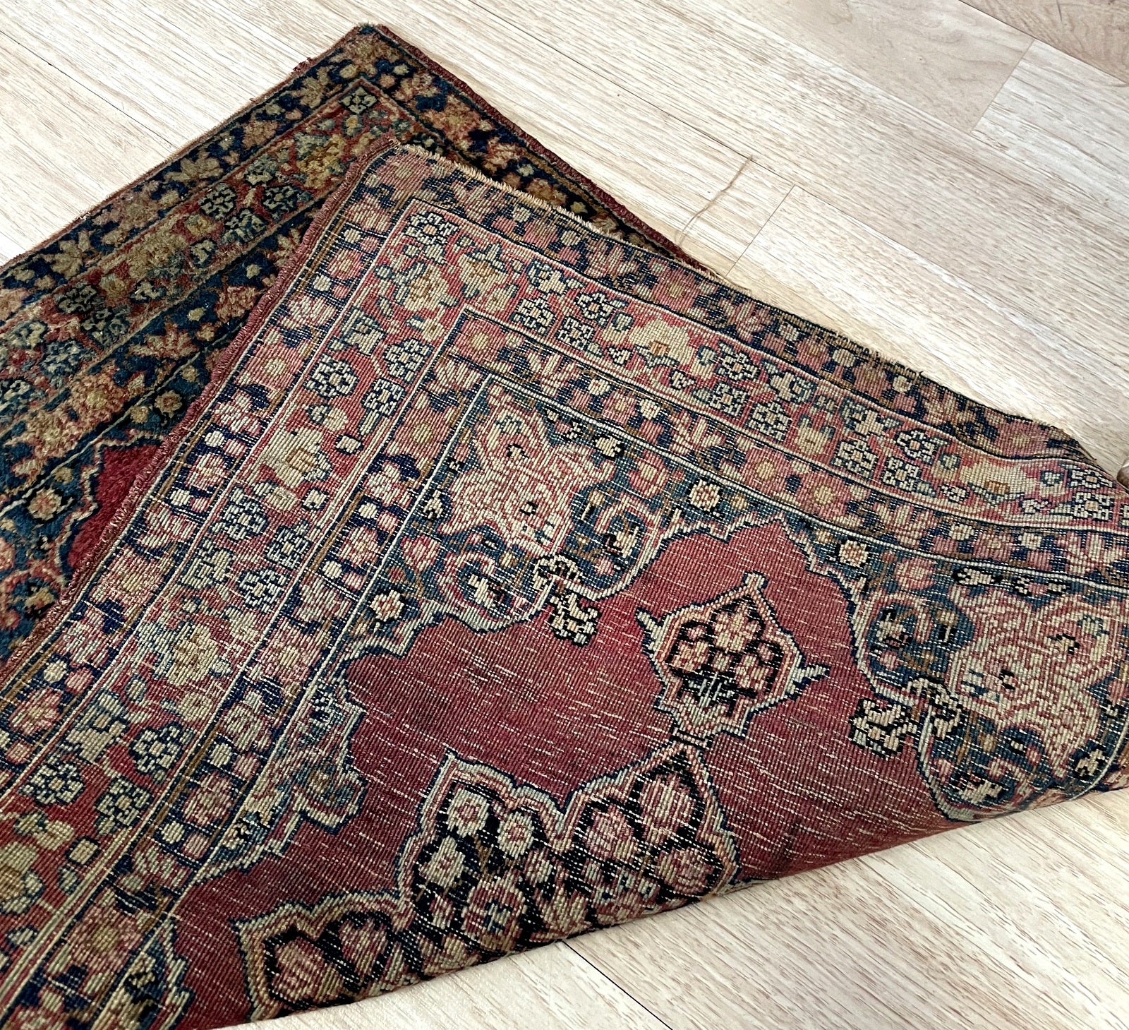 Rare antique Persian pushti size rug ideal for table-top display wall hanging or luxury accent in interior


