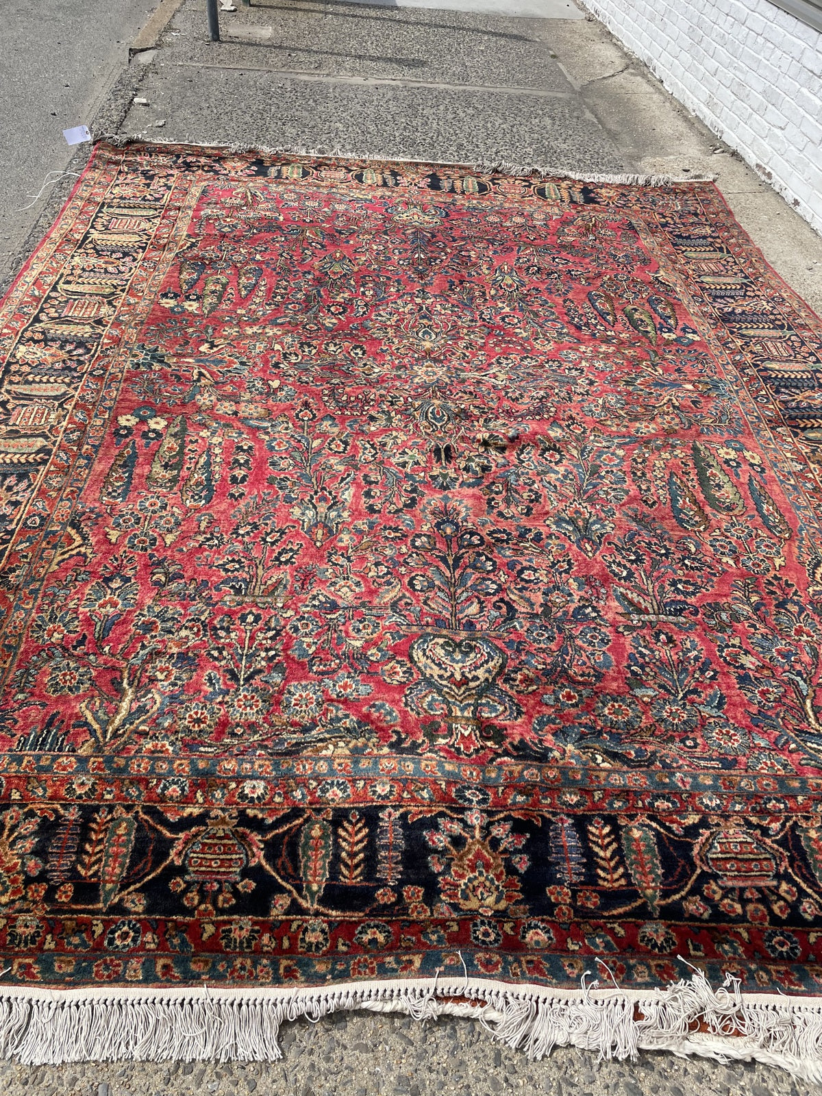 Persian Sarouk rug detail, curvilinear vines and bouquet floral patterns