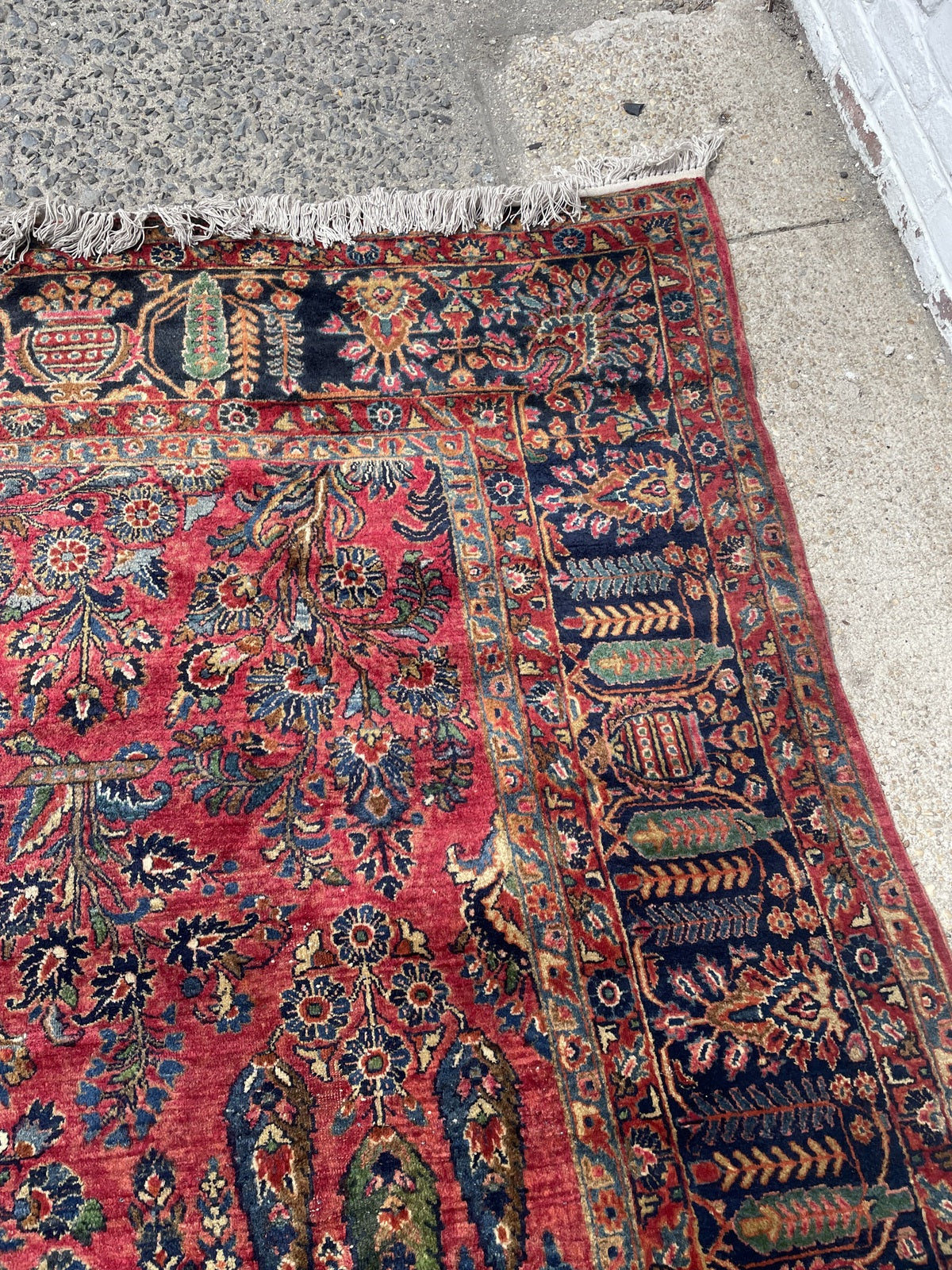 Antique large Sarouk rug, 1920s wool carpet with elegant floral composition