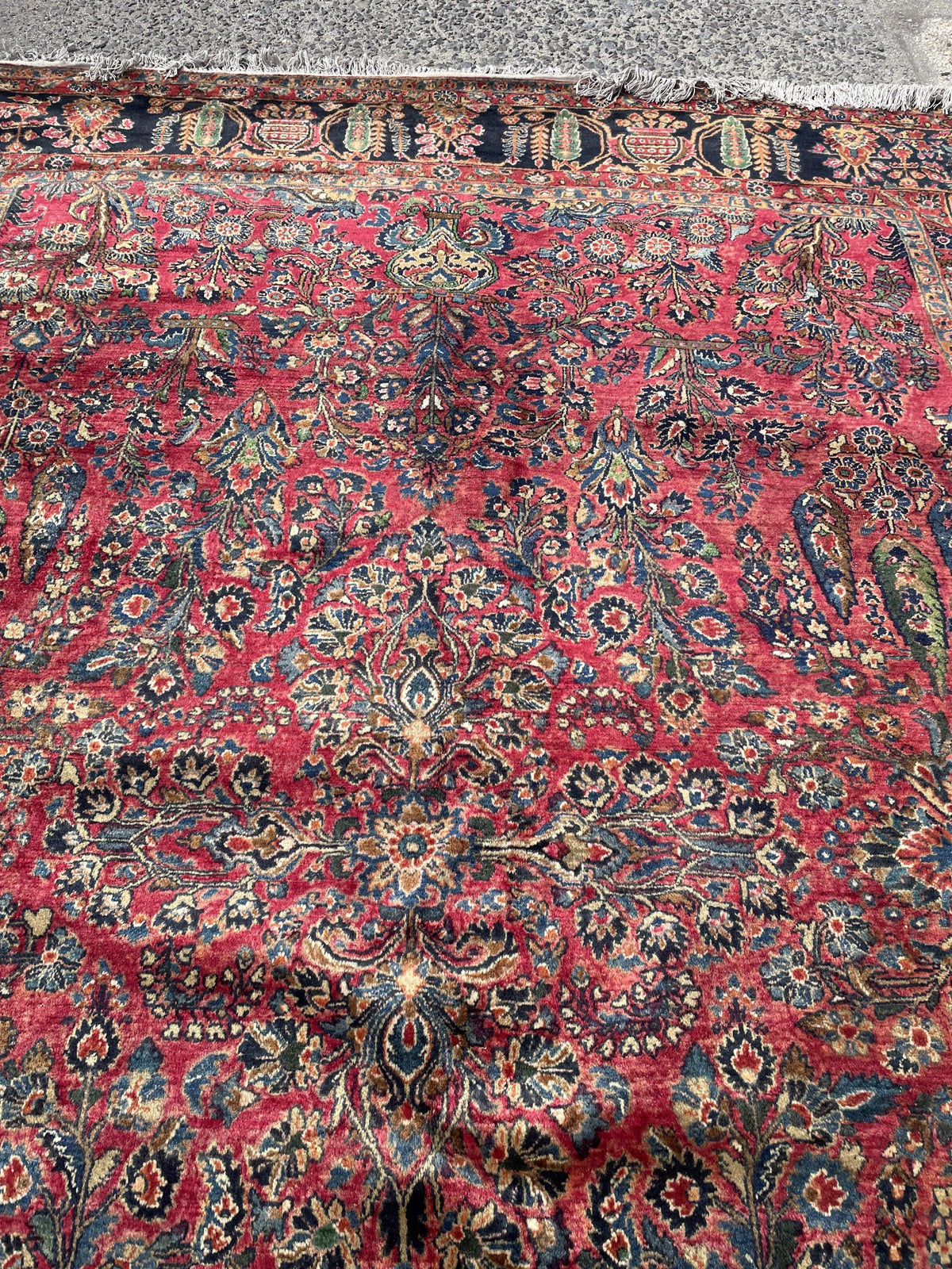Antique Persian Sarouk carpet, lush wool pile with classic floral medallion