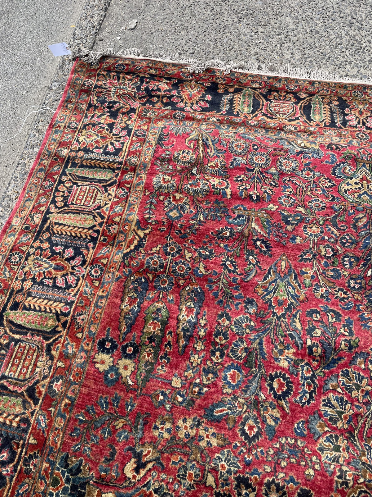 Vintage Sarouk rug texture detail, soft dense wool with velvety feel