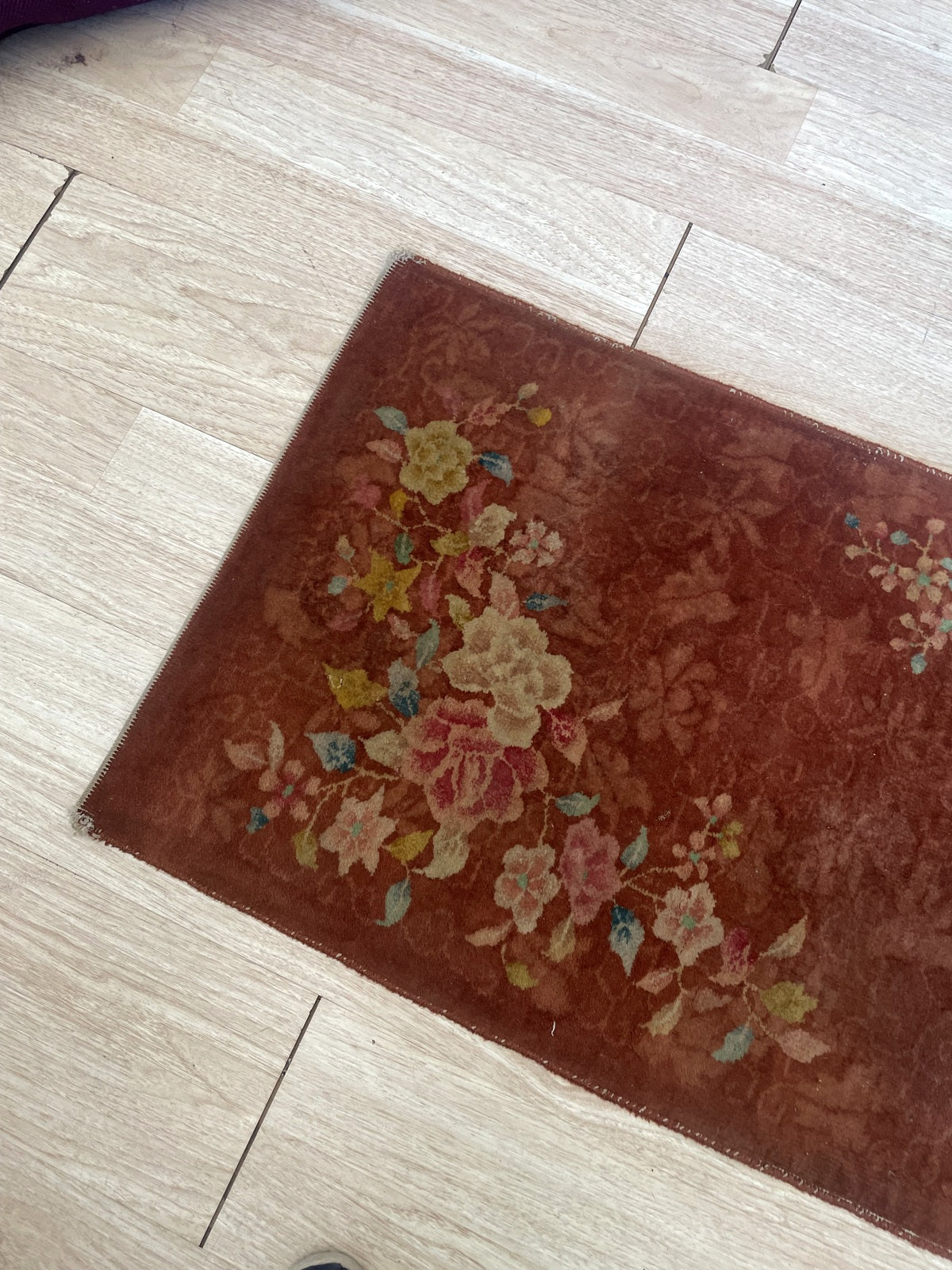 Upper floral group with cream, pink and muted yellow blossoms