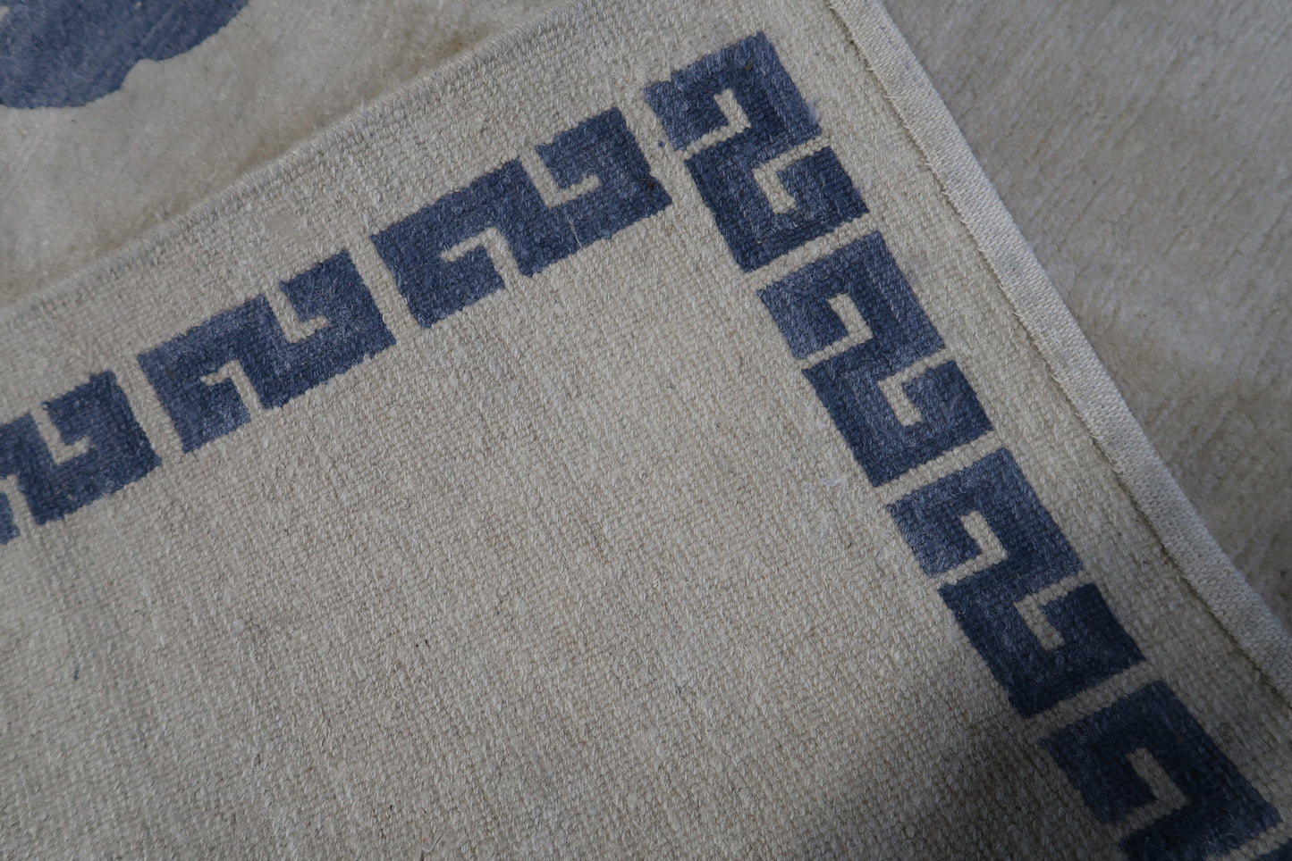 Back side view of handmade vintage Tibetan Khaden rug