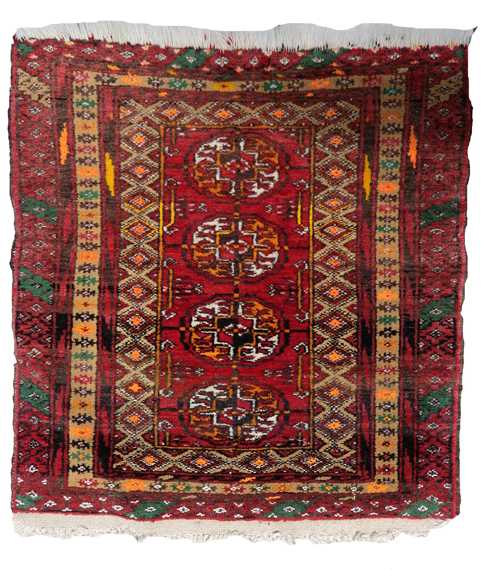Handmade vintage Afghan Ersari mat showcasing vibrant colors and intricate patterns