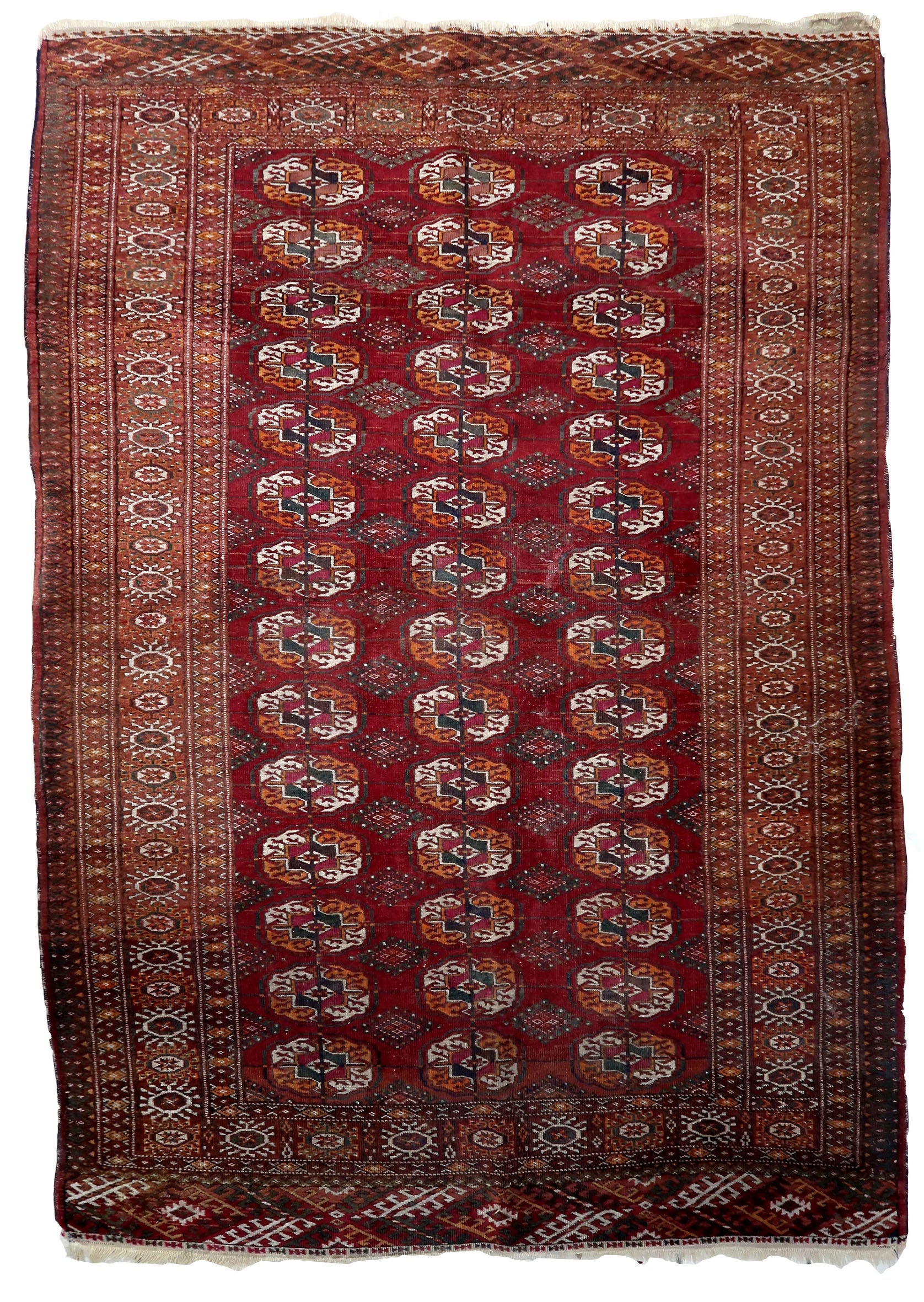 "Handmade Vintage Uzbek Bukhara Rug - Front View