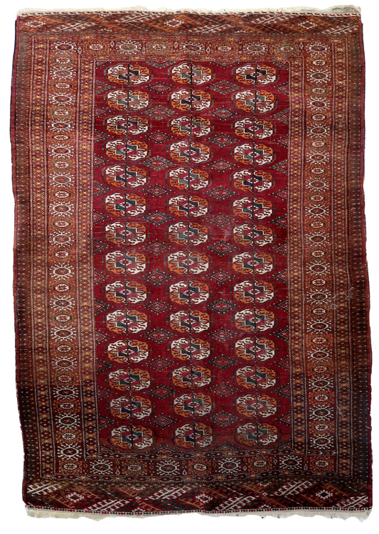 "Handmade Vintage Uzbek Bukhara Rug - Front View