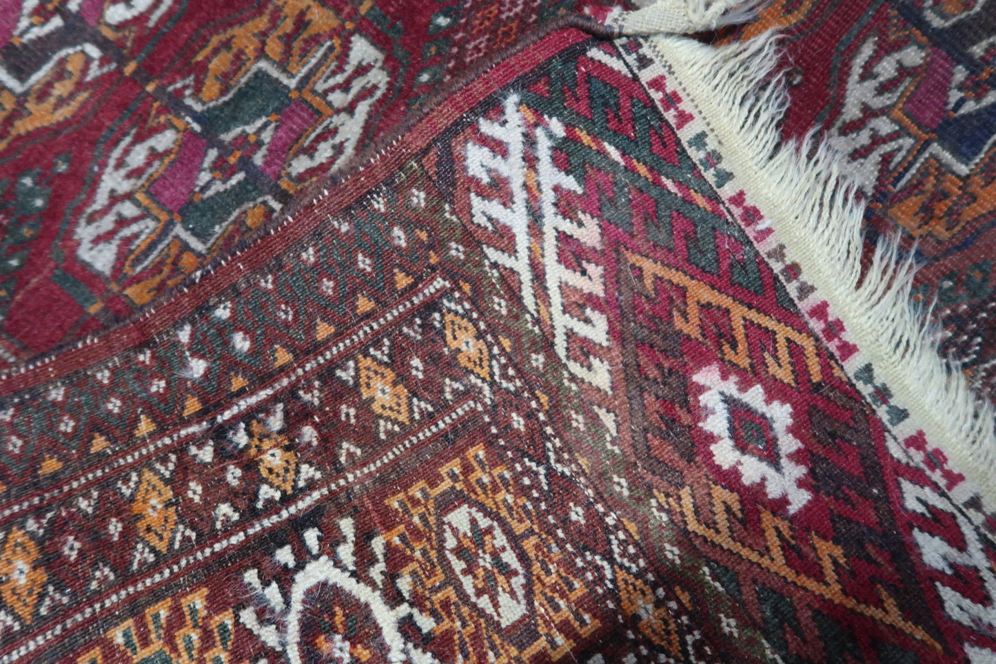 Back side of the Handmade Vintage Uzbek Bukhara Rug