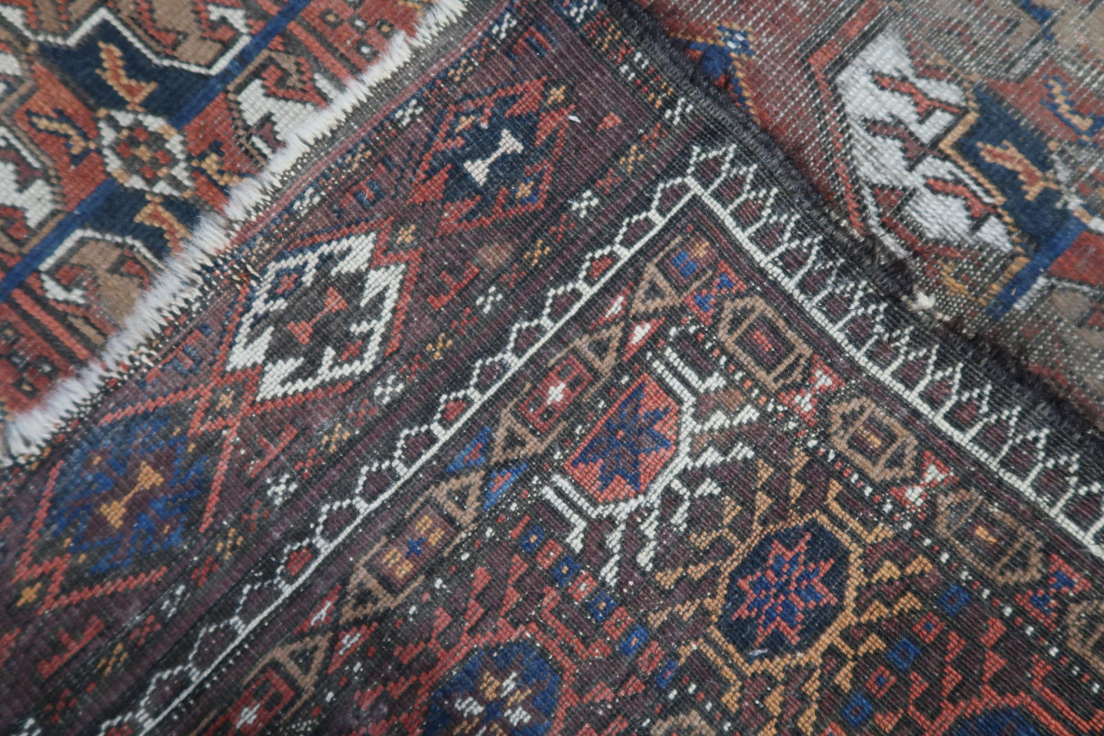 Reverse Side of Handmade Vintage Afghan Baluch Rug