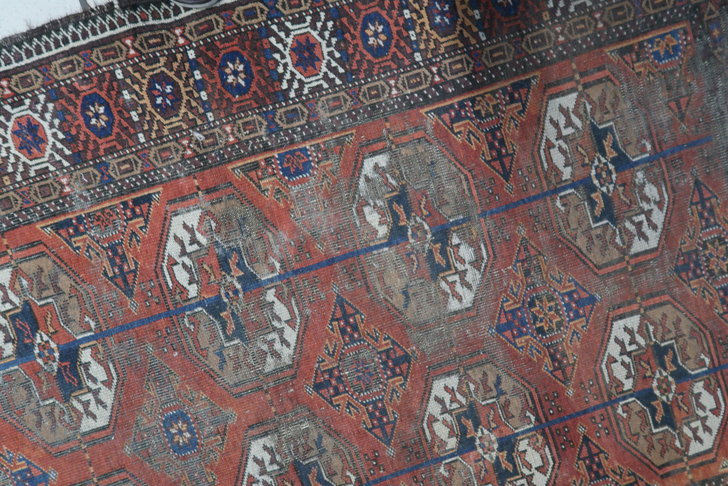 Detailed Shot of Low Pile Texture on Afghan Baluch Rug