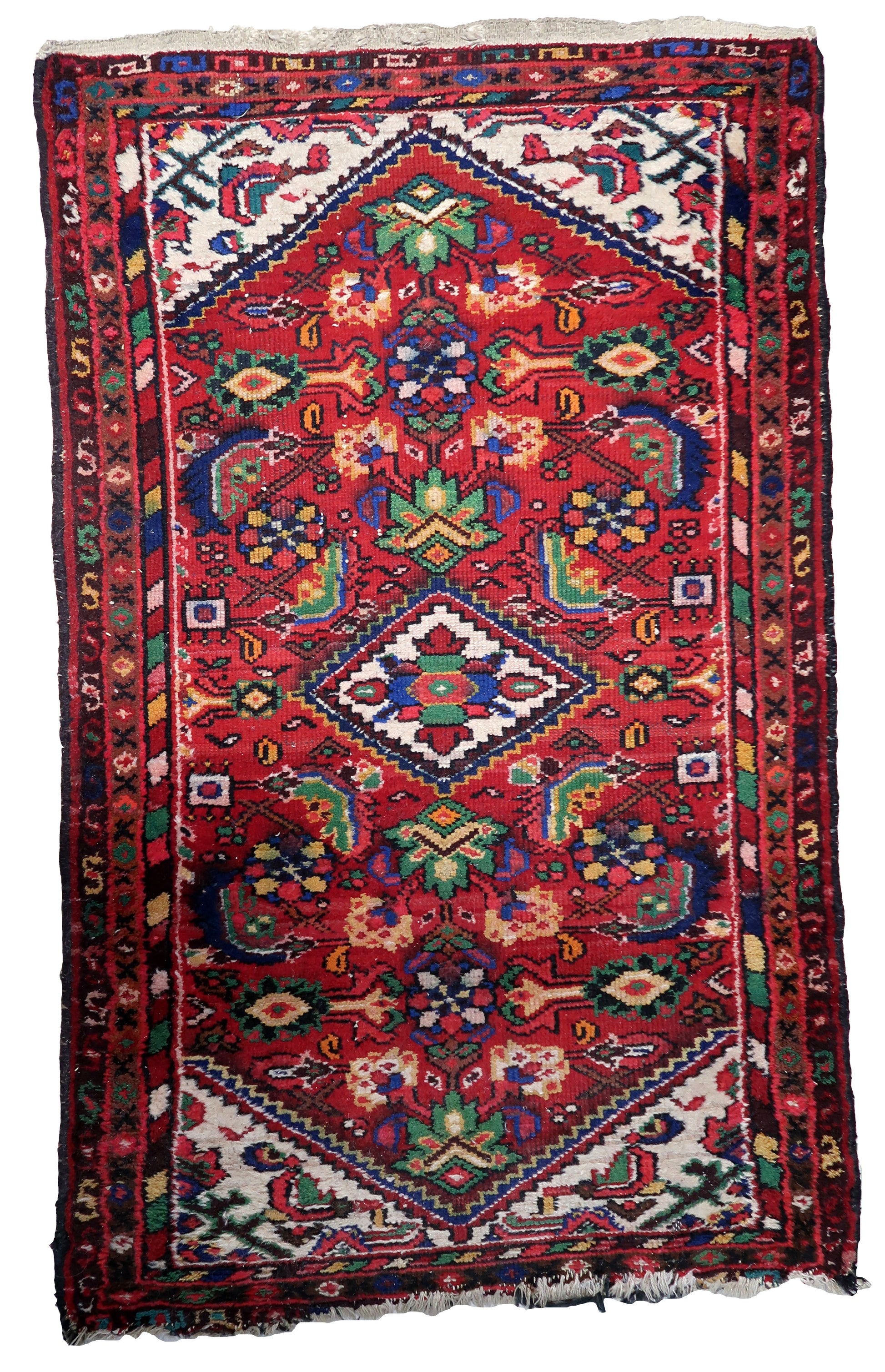 Handmade Vintage Persian Hamadan Rug - Front View