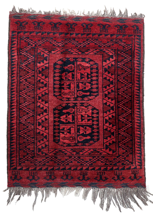 Handmade Vintage Afghan Ersari Rug Front View
