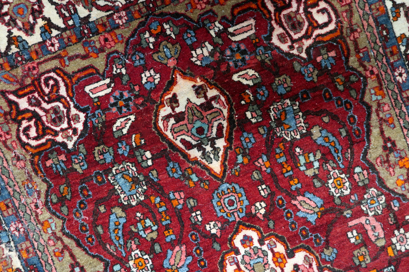 Vintage Oriental Carpet - Red and Olive Green Tones