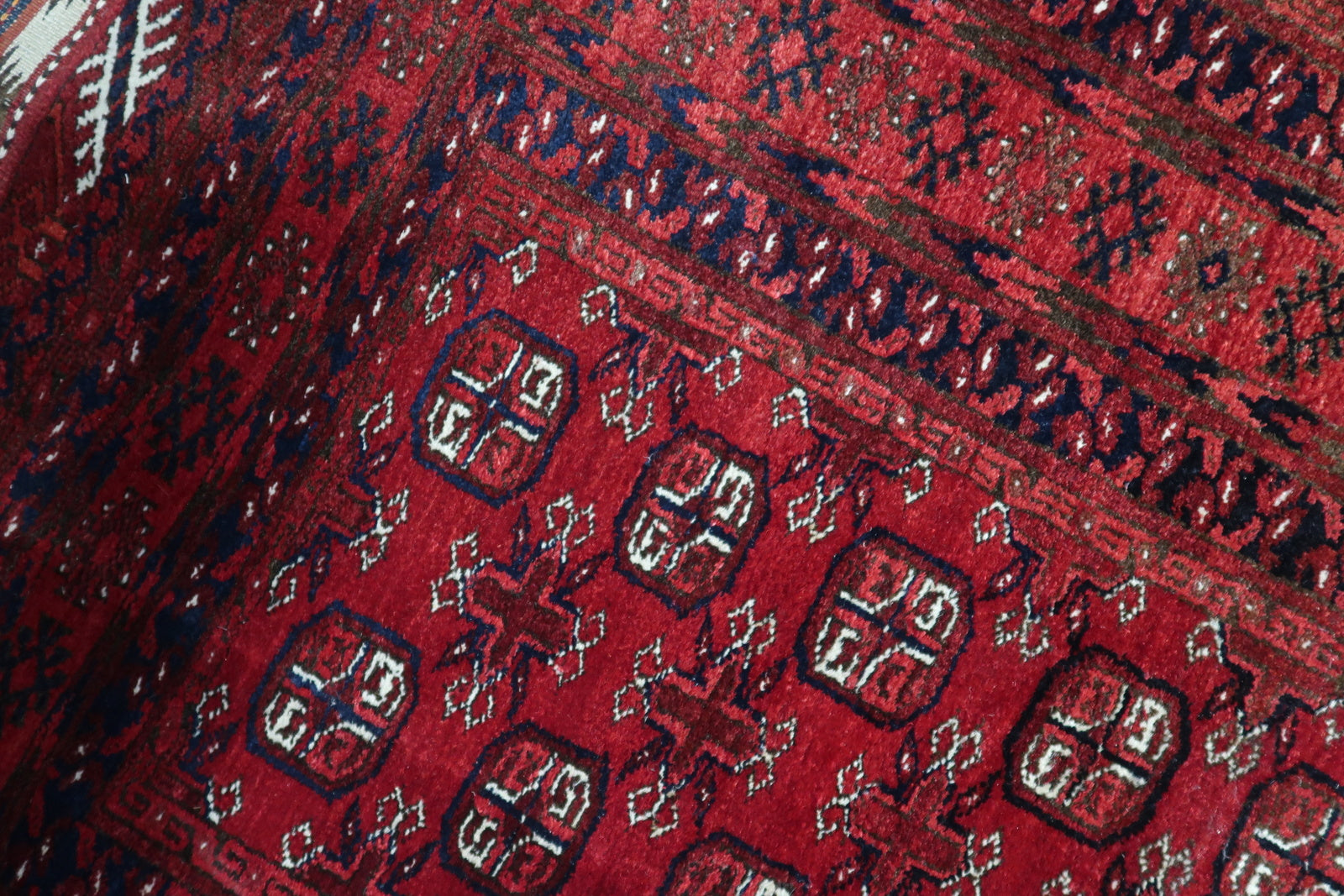 Close Examination of Fine Weaving on Afghan Ersari Runner