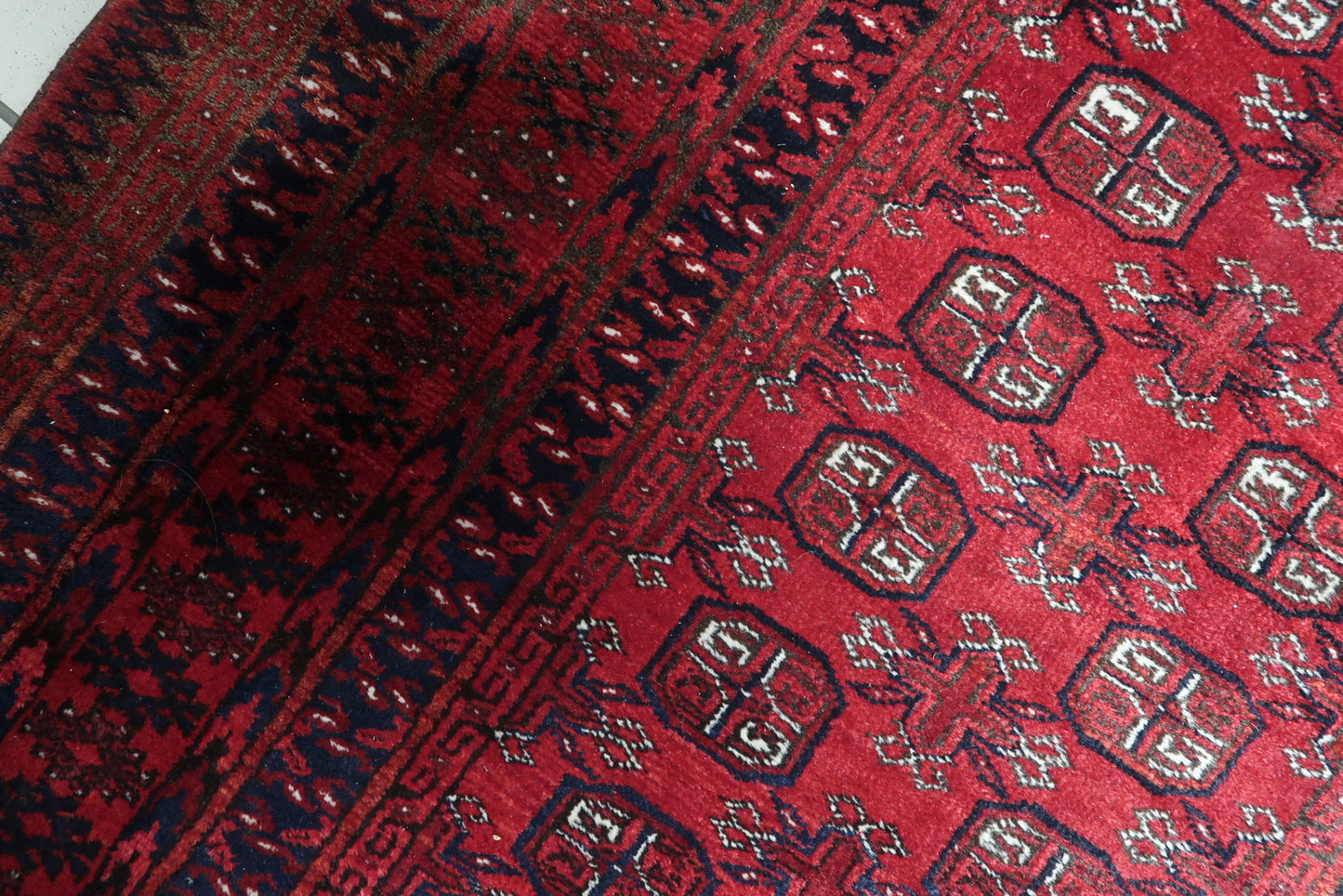 Close-Up of Vintage Ersari Wool Rug's Border