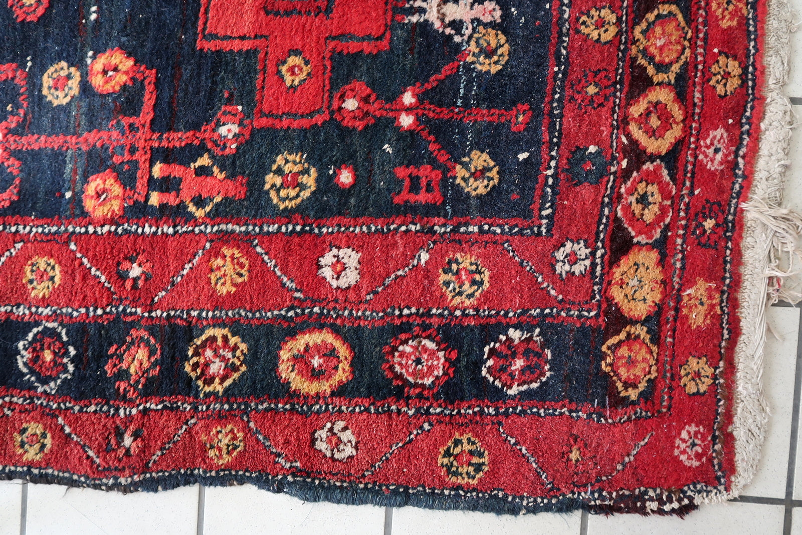 Geometric Medallion Design on Vintage Rug
