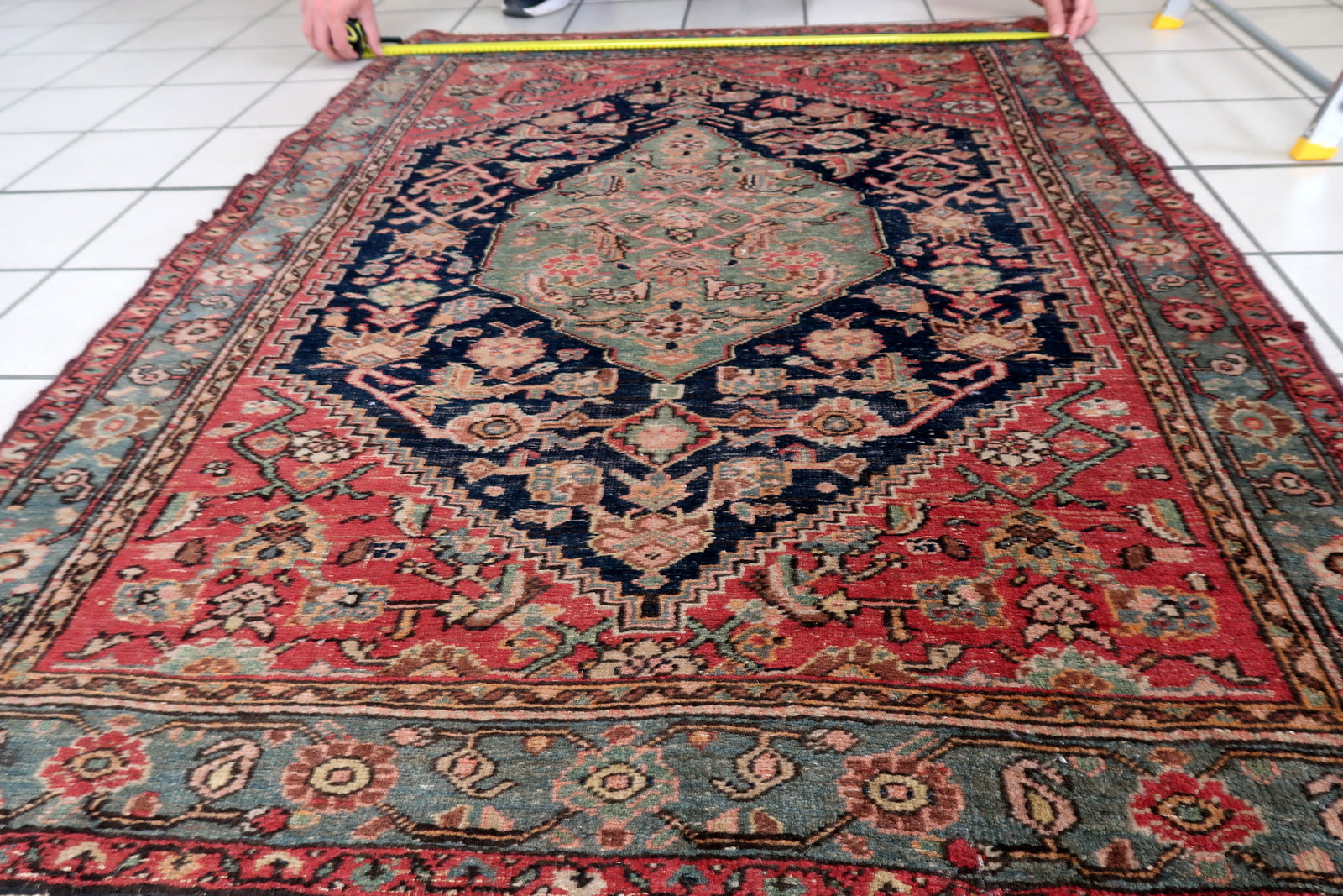 Vintage Farahan-Style Rug in Red and Turquoise