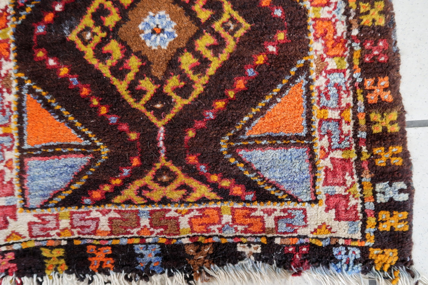 Close-up of Vintage Turkish Yastik Rug Material