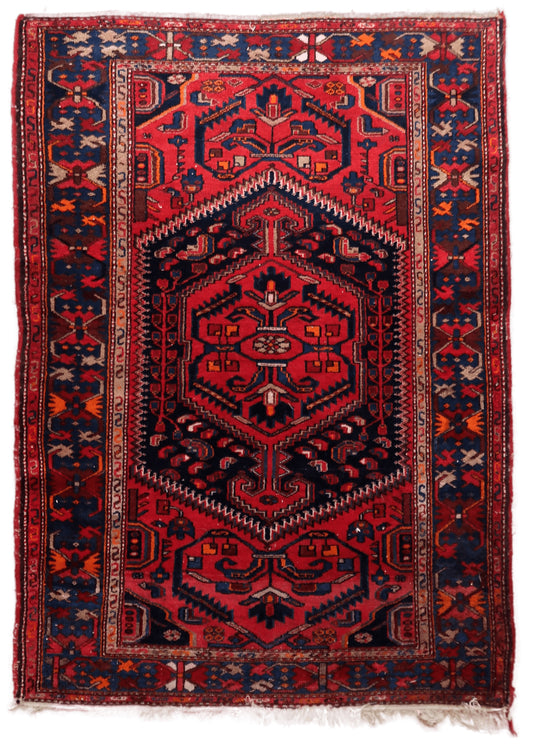 Handmade Vintage Persian Hamadan Rug - Traditional Medallion Design