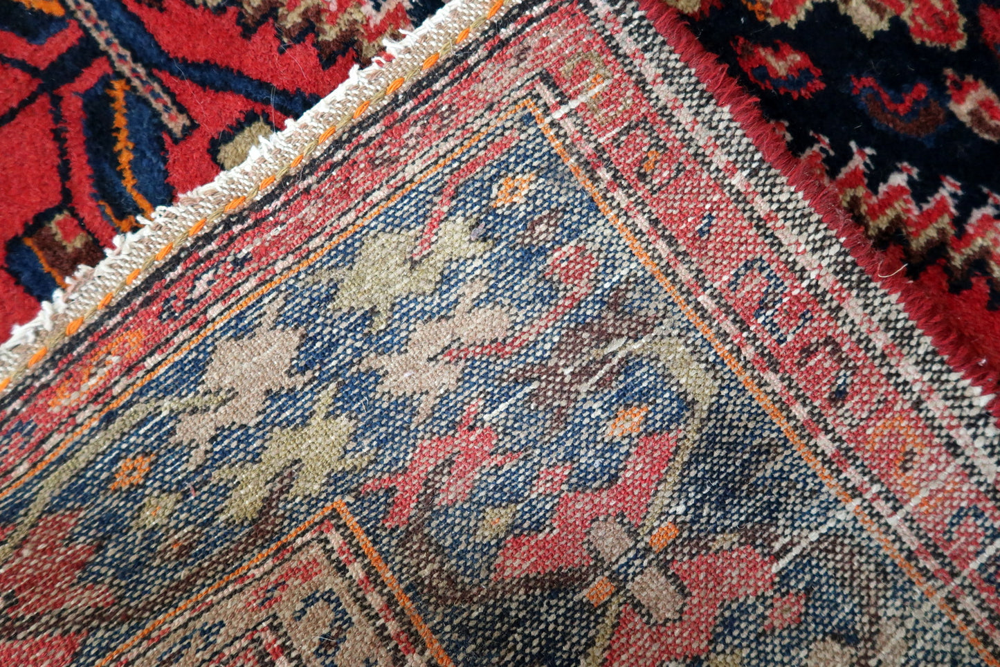 Back Side of Handmade Vintage Persian Hamadan Rug - Quality Craftsmanship