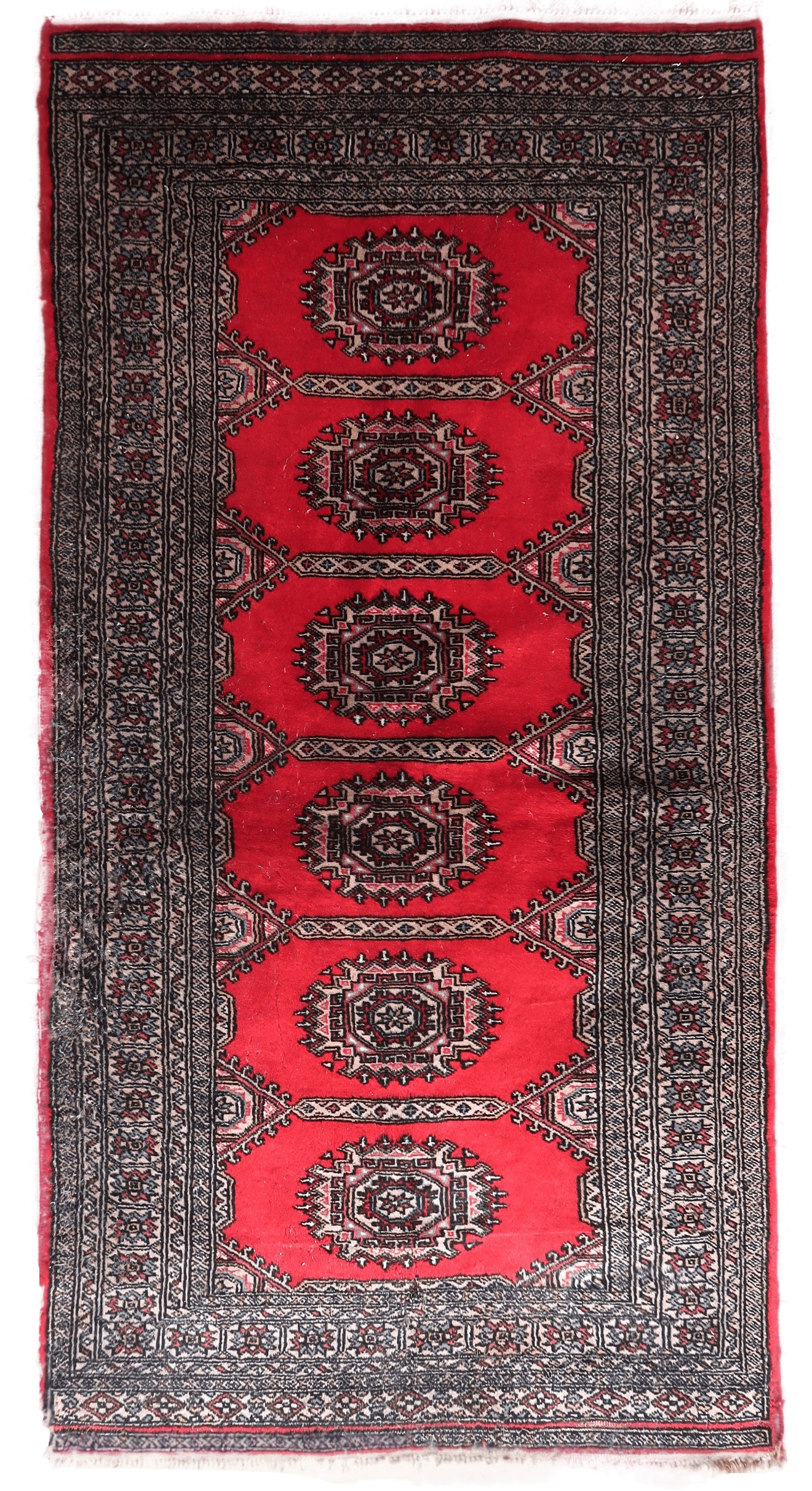Handmade Vintage Uzbek Bukhara Rug, Circa 1960s.