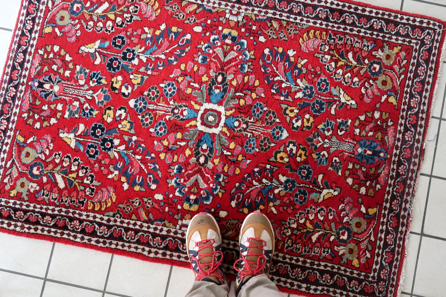 Artistic intricacies in the wool carpet.