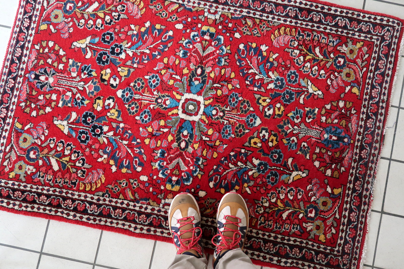 Artistic intricacies in the wool carpet.