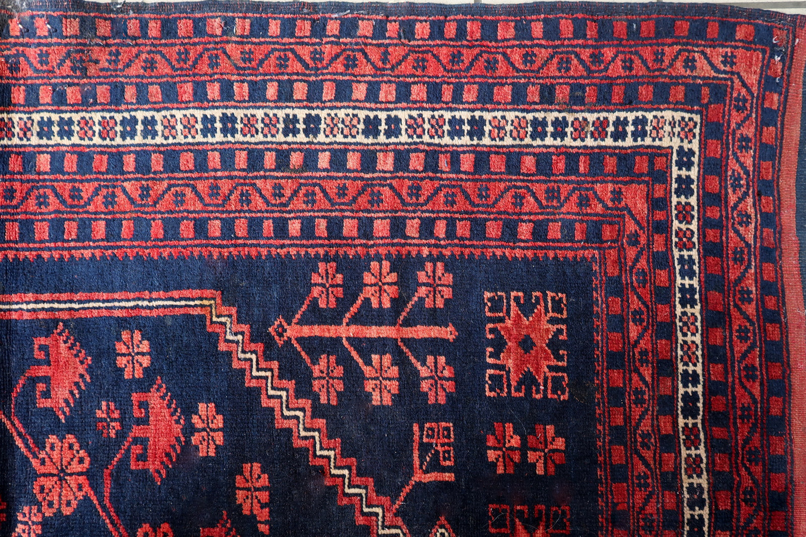 Vintage Karabagh Carpet - Beige and Red Geometric Pattern