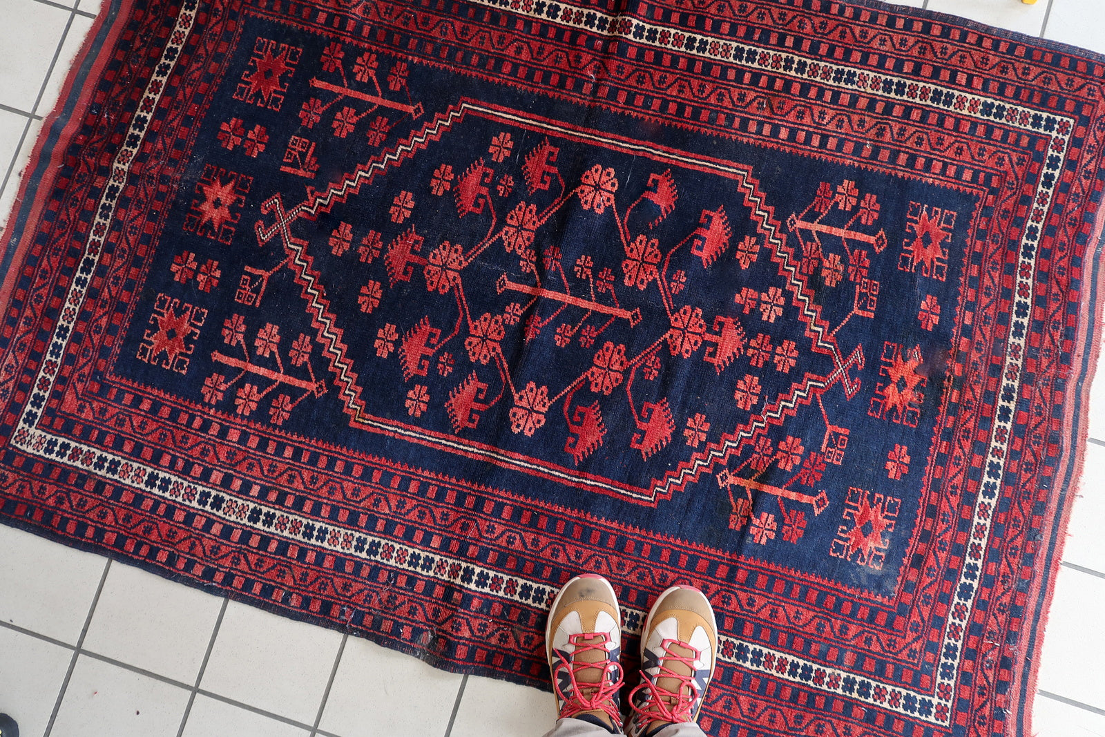 Antique Karabagh Design - Bright Red and Navy Blue Colors