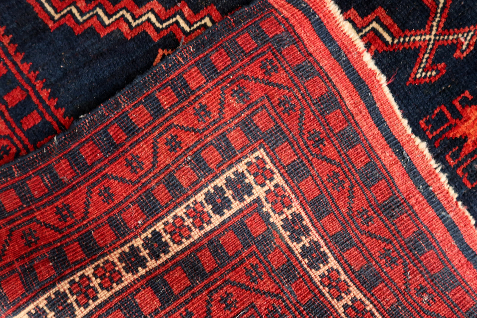 Back View of Antique Wool Karabagh Rug - Handwoven Craftsmanship