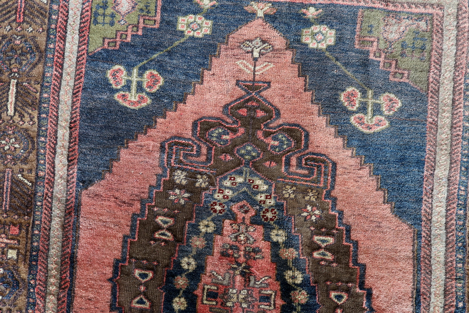 Intricate Dark Blue Design on Antique Anatolian Rug