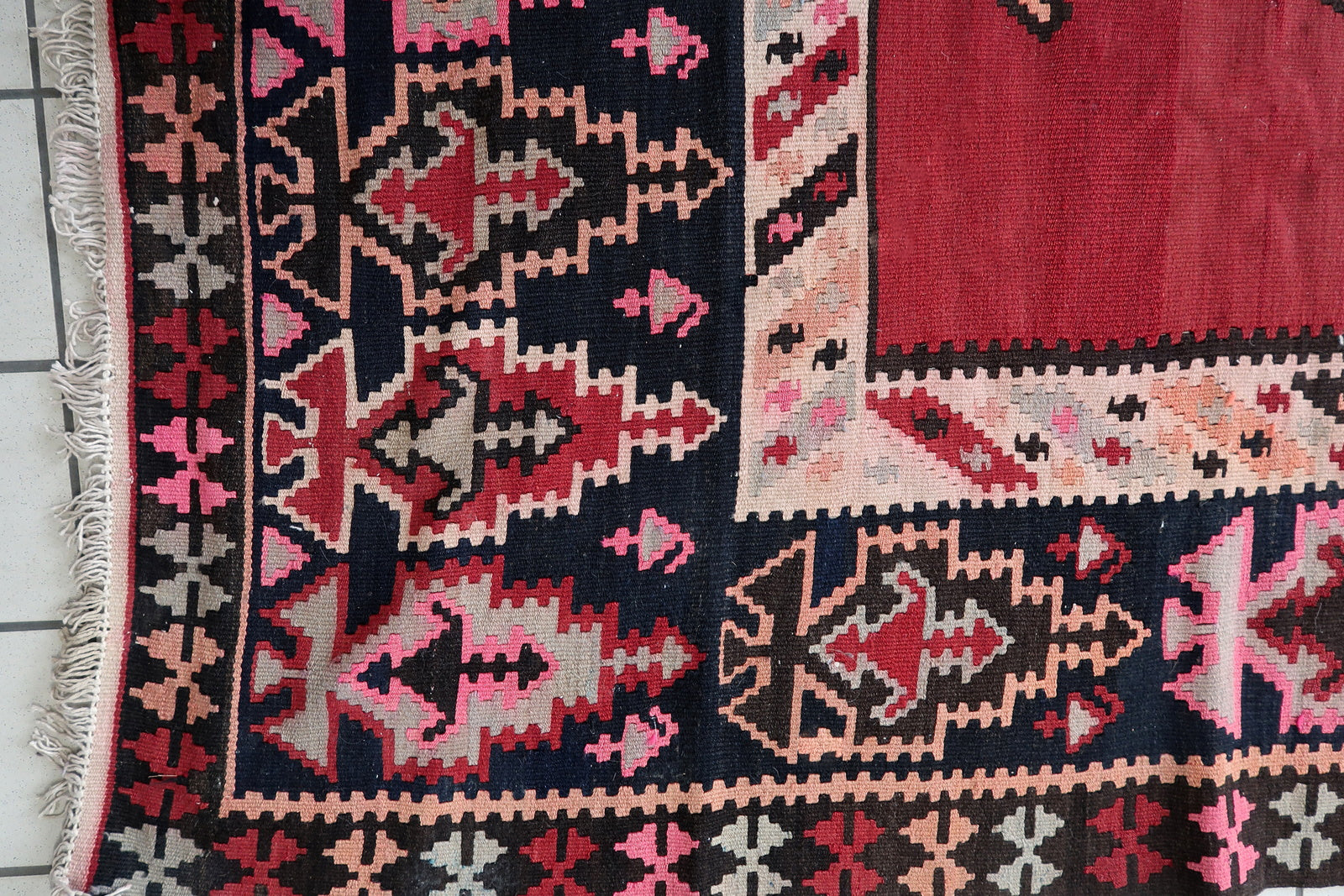 Vintage Afghan Kilim with Striking Color Palette