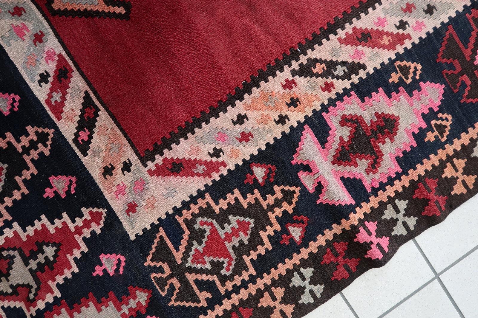 Wool Texture of the 1960s Handmade Kilim