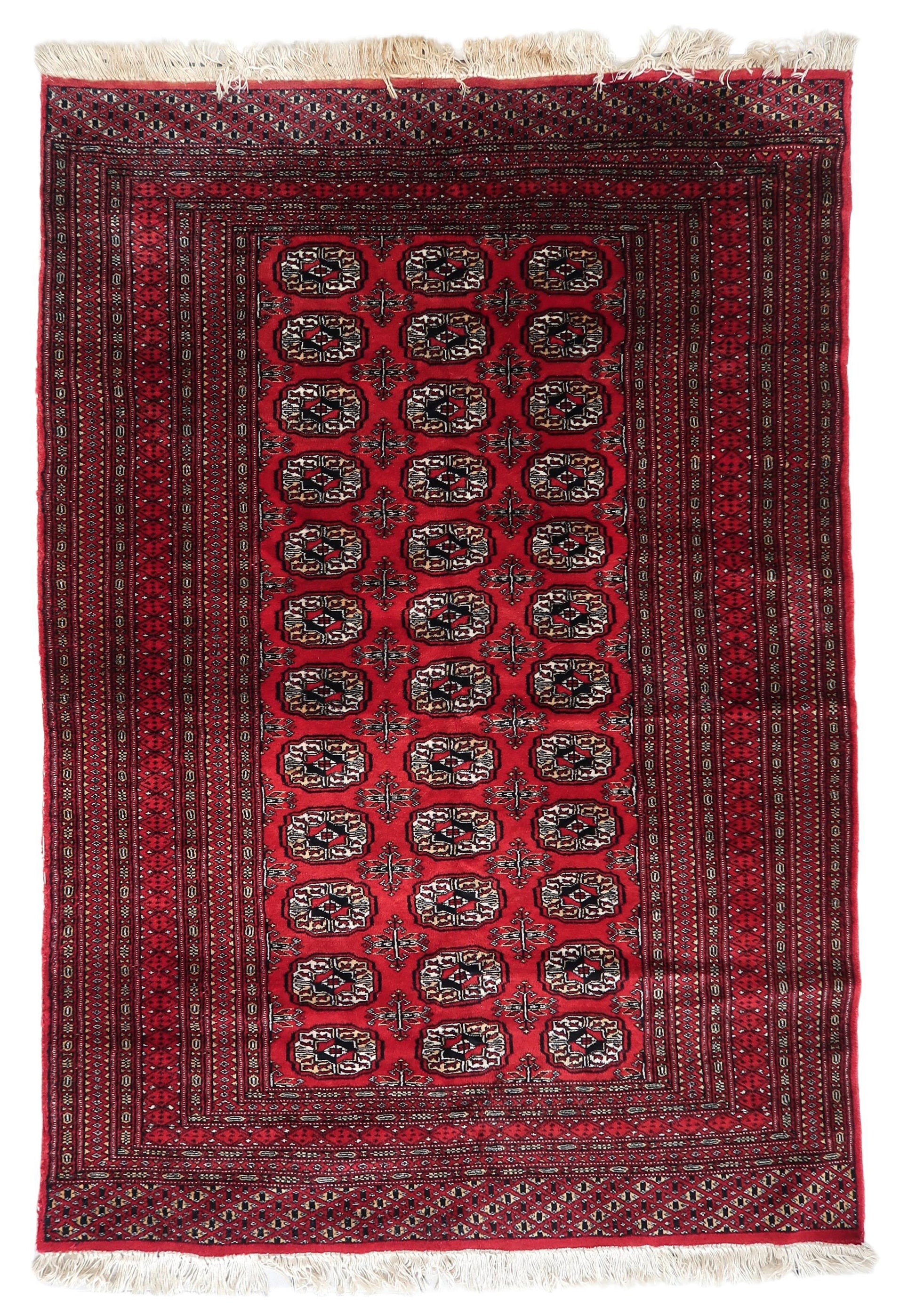 Handmade Vintage Uzbek Bukhara Rug - 1960s - Good Condition