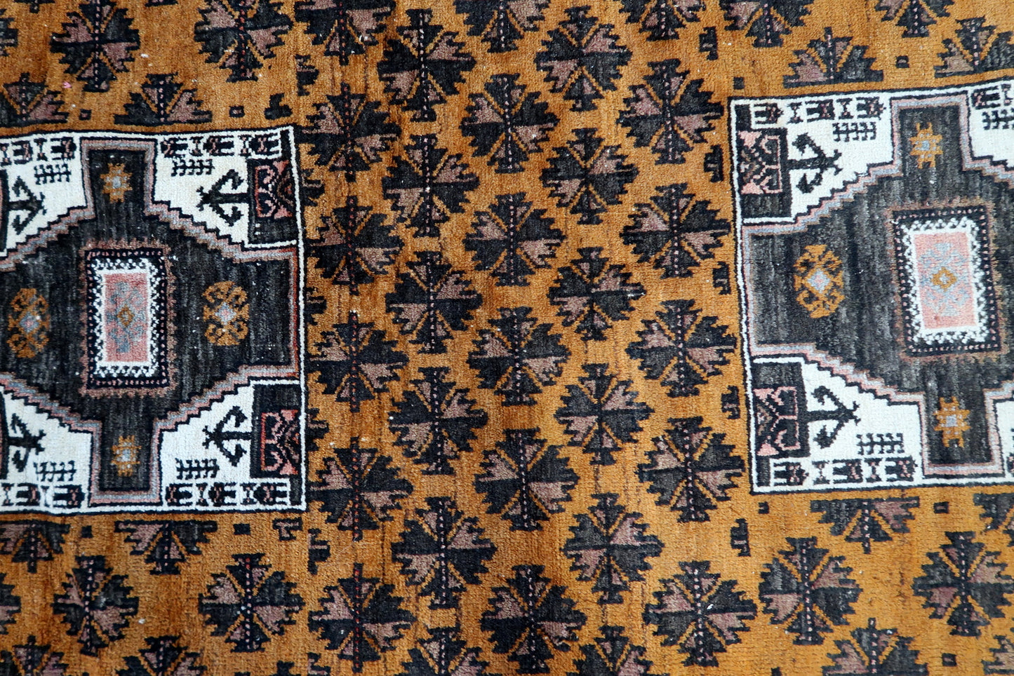 Detailed view of the complex patterns in the border, enhancing the rug's overall aesthetic